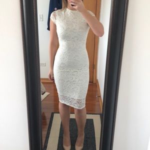 White lace stretchy midi dress